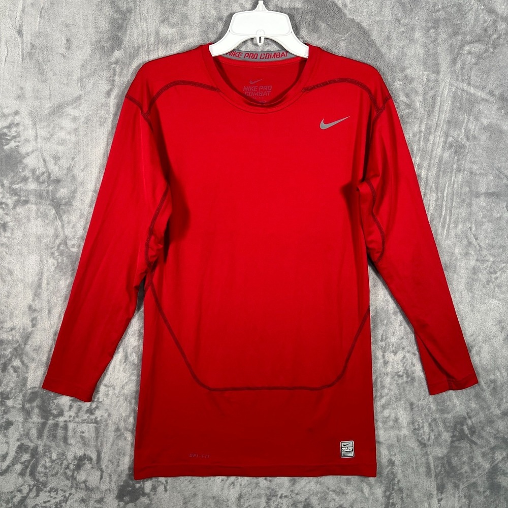 Nike Pro Combat Long Sleeve Shirt Mens 2XL Red Compression Training Gym Stretch